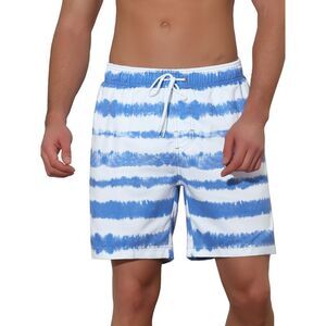 Men's Tie-dyed Pattern Elastic Waist Summer Swimming Shorts Blue